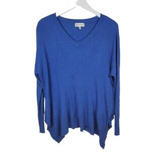 Neiman Marcus V-neck Asymmetrical Pullover Ribbed Cashmere Blend Sweater Size M